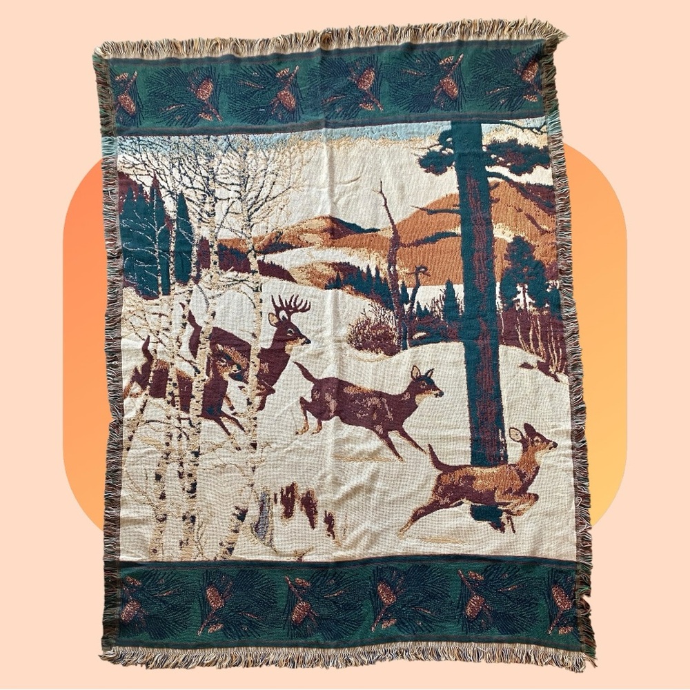 Coming Home vintage deer tapestry blanket